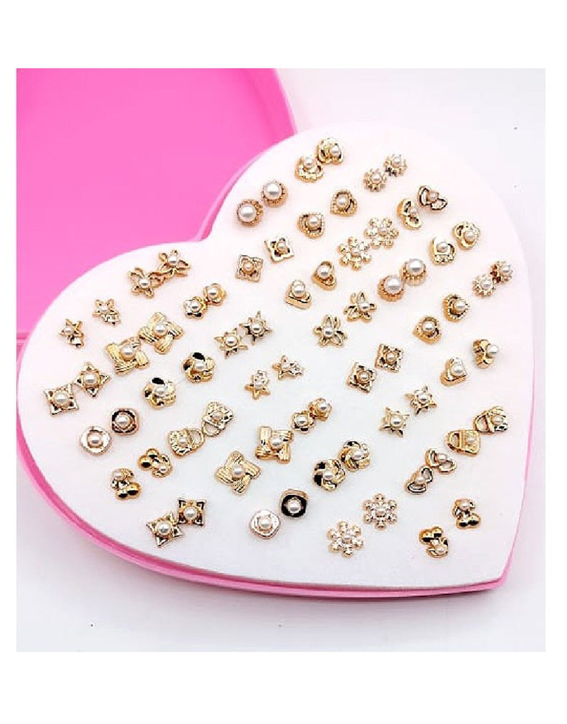 36 Pairs Golden Stud Earrings Set for Girls with Heart Shape Gift Packing (TK16557)