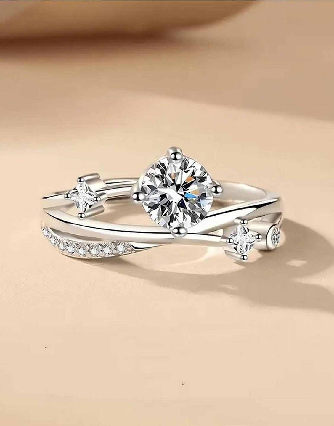 Adjustable Synthetic Cubic Zirconia Silver Starry Sky Ring for Women (TK18098)