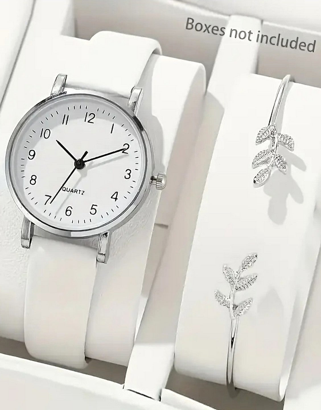 2-Pcs Elegant White Ladies Watch & Leaf Design Bracelet Set (TK18178)