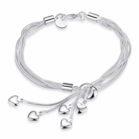 Silver Plated Crystal Hearts Bracelet - trinkets.pk