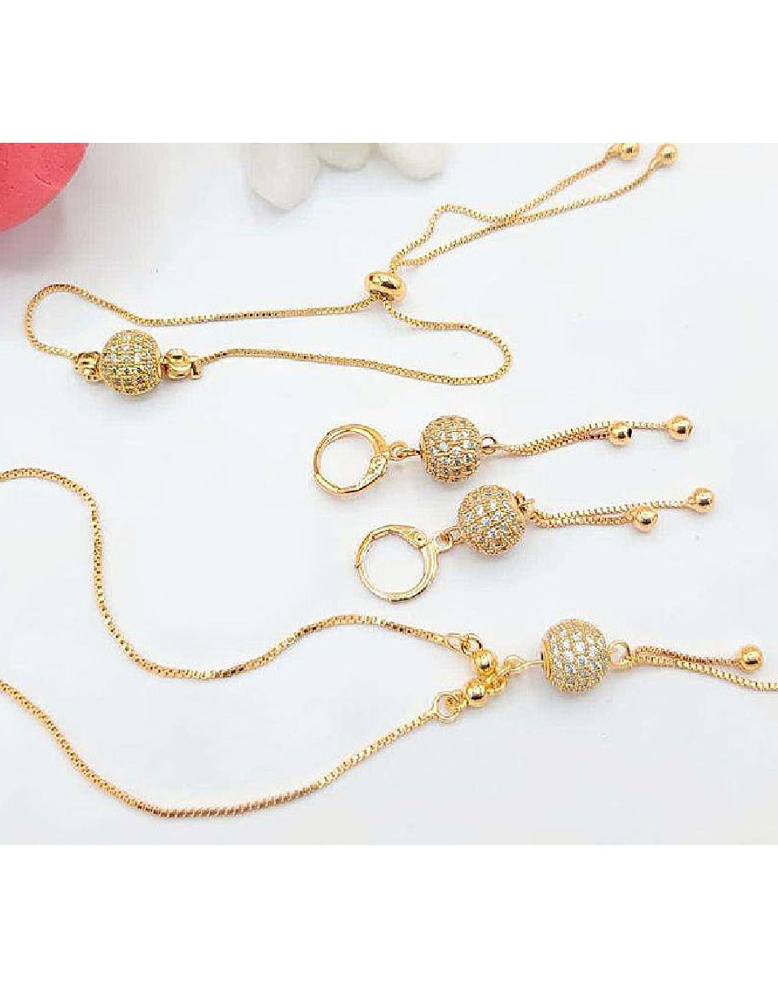 Adorable Ball Shaped Zircon Jewellery Set with Bracelet & Earrings (TK15058)