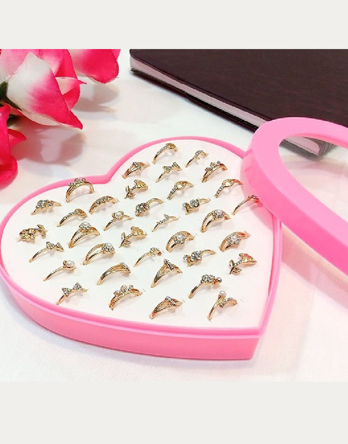36 Pcs Mid Finger Rings with Heart Shape Gift Packing (TK15060)