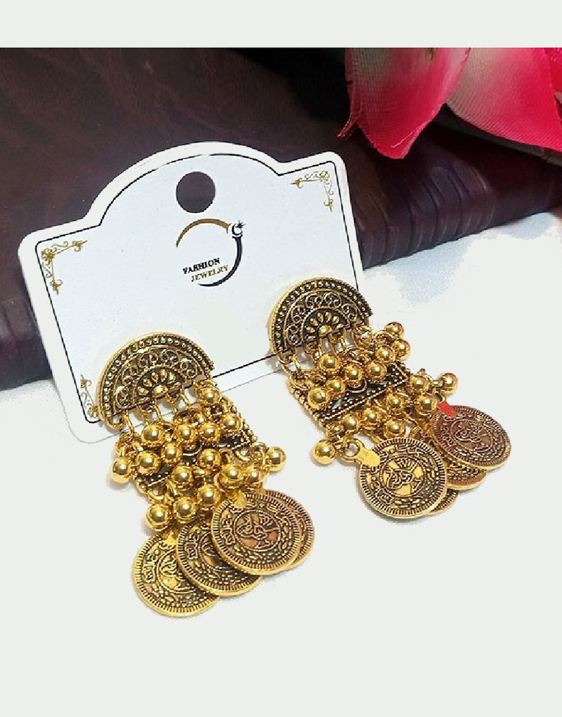 Antique Golden Coins Shape Fashion Earrings (TK15622)