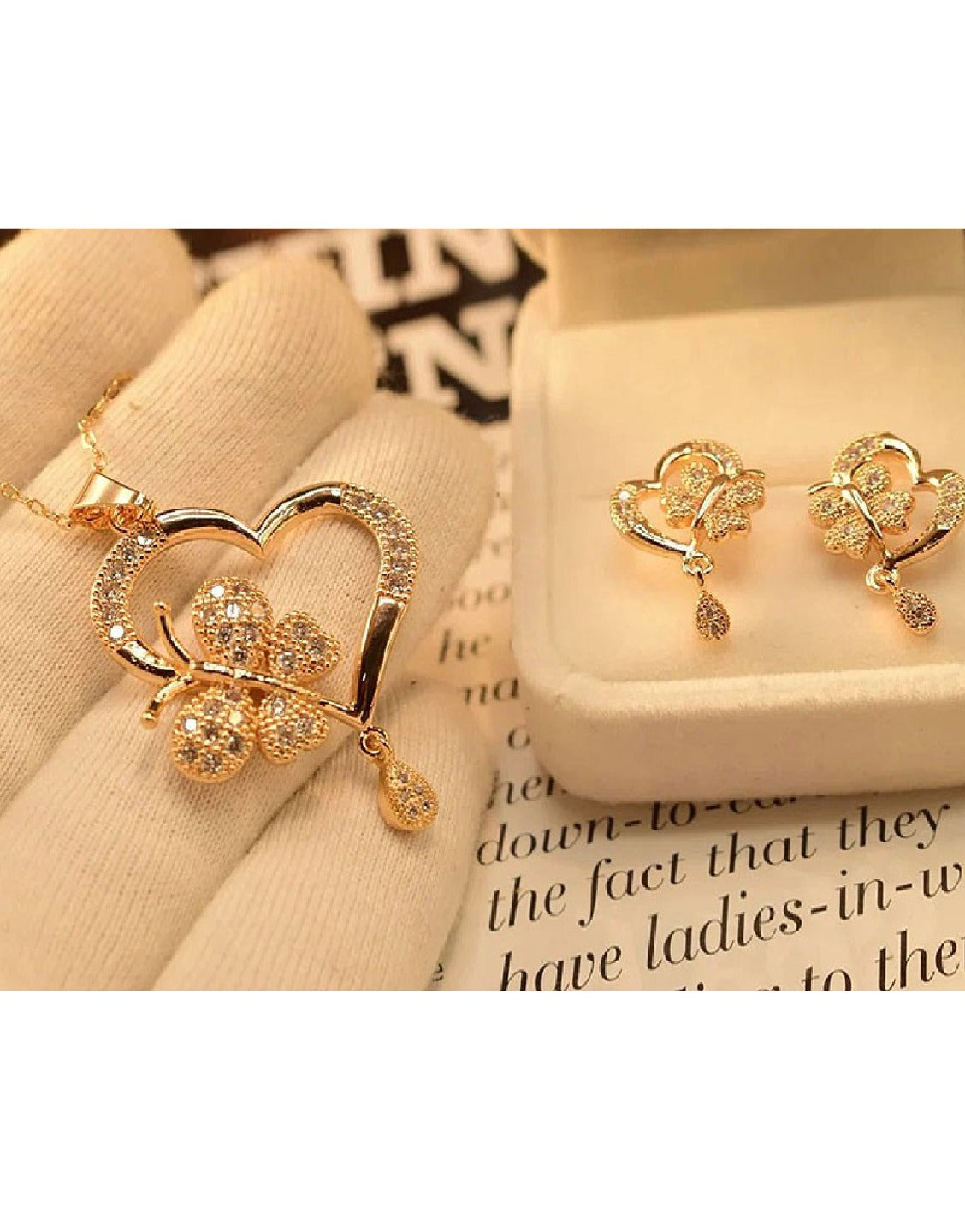 Chic Butterfly & Heart Shape Necklace Set for Girls (TK16359)