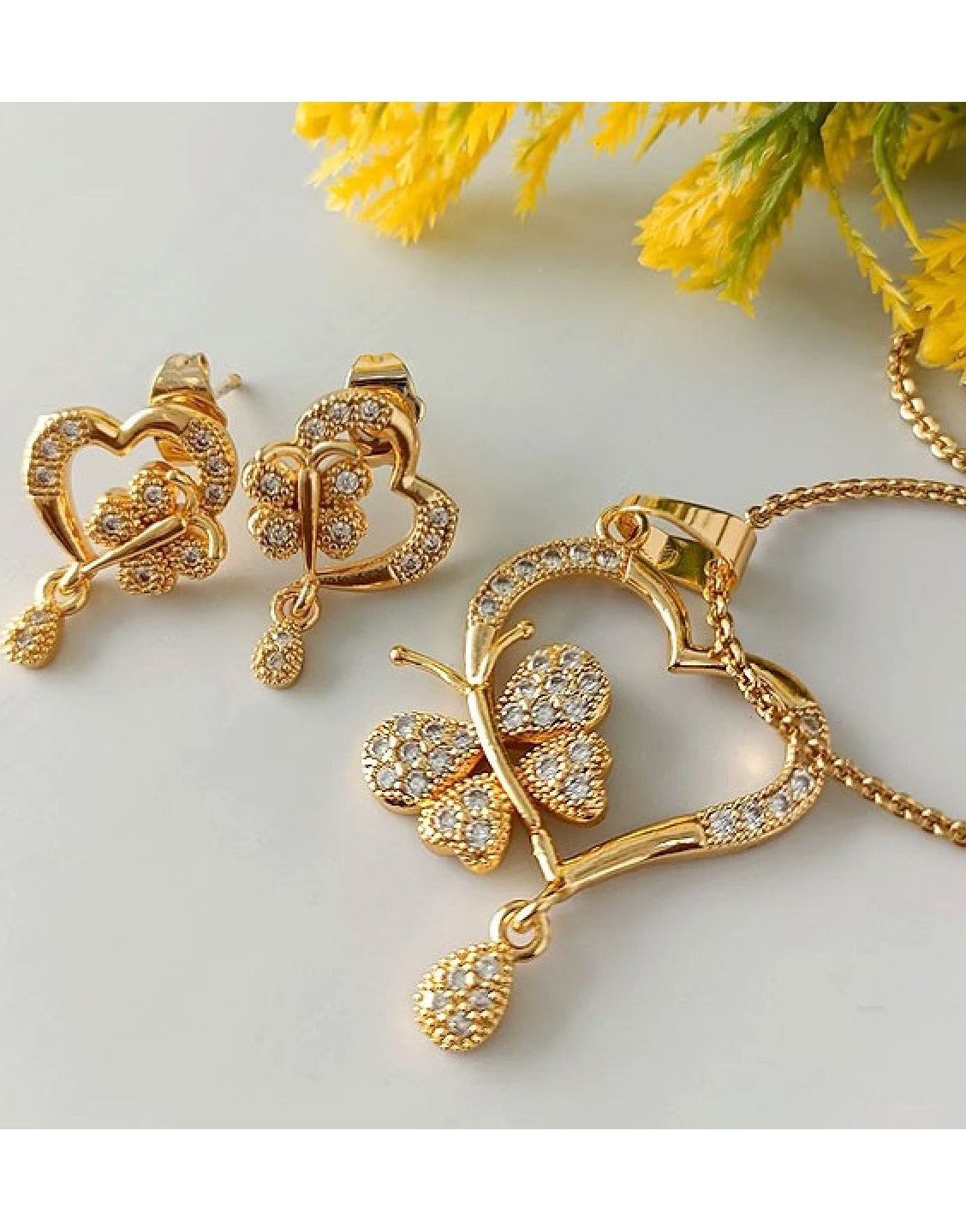 Chic Butterfly & Heart Shape Necklace Set for Girls (TK16359)