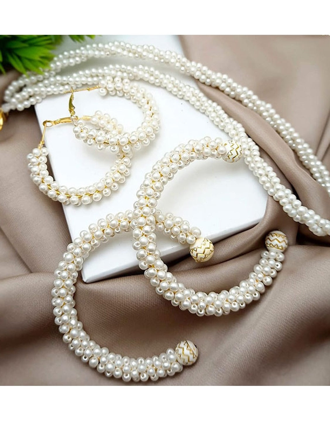 Elegant Faux Pearl Mala Set with Pearl Kangan & Earrings (TK16375)