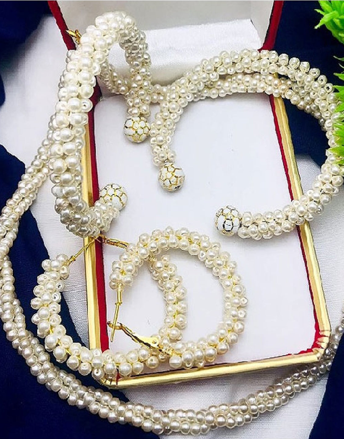 Elegant Faux Pearl Mala Set with Pearl Kangan & Earrings (TK16375)