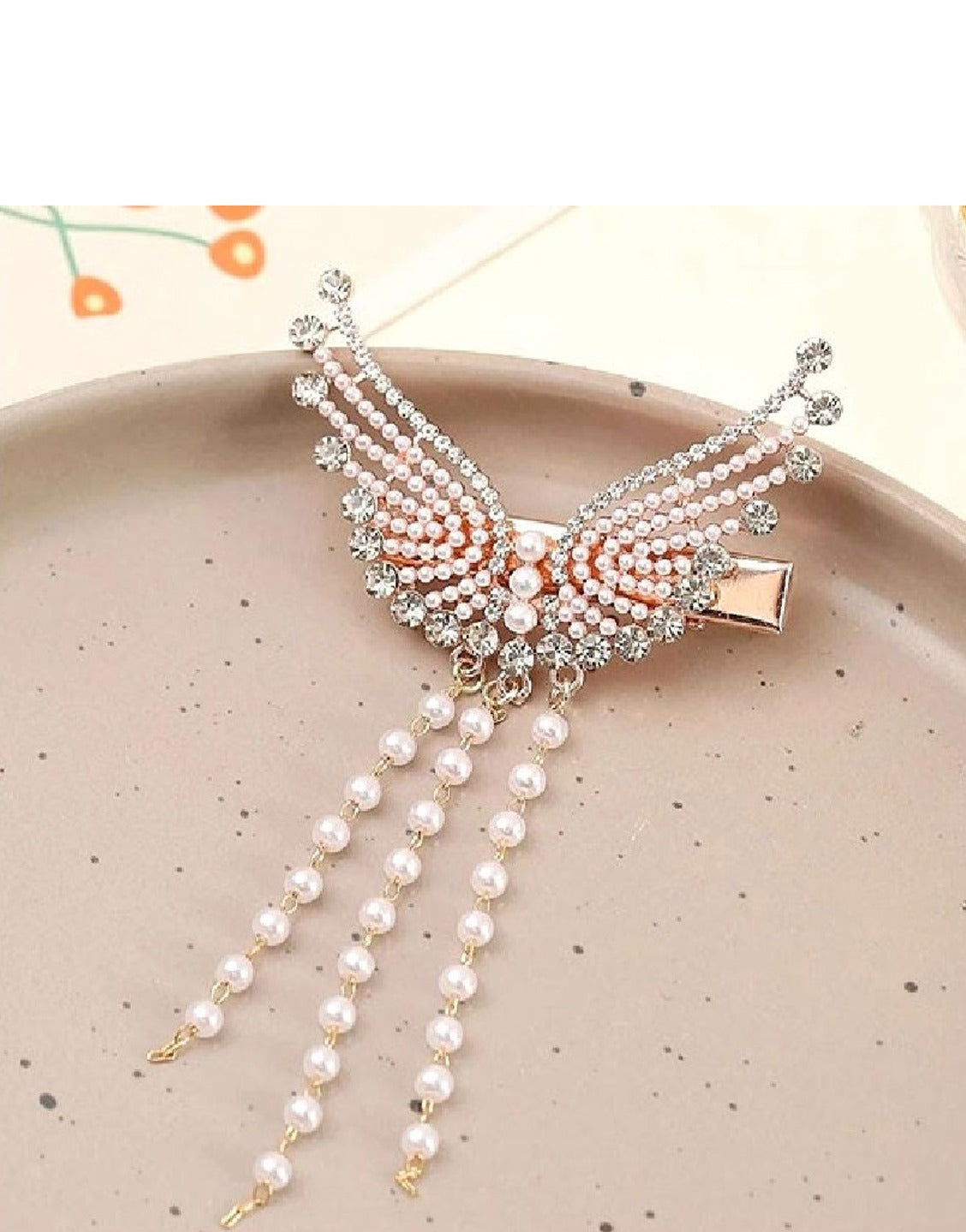Rhinestone Pearl Angel Wings Design Headdress Hair Clip (TK16479)