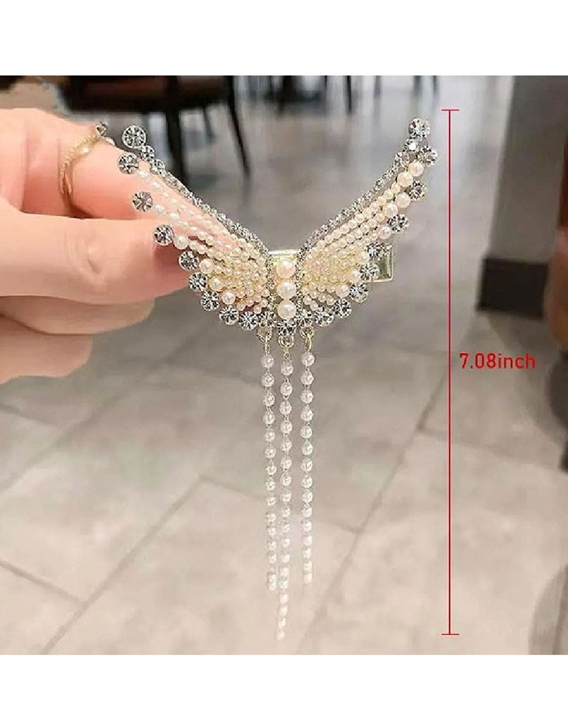 Rhinestone Pearl Angel Wings Design Headdress Hair Clip (TK16479)