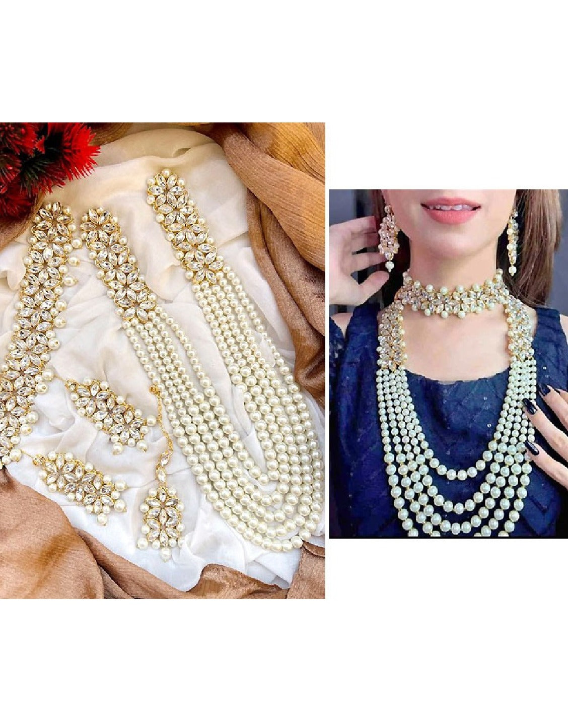 Heavy Bridal Long Mala Set with Choker, Earrings and Tikka (TK16518)