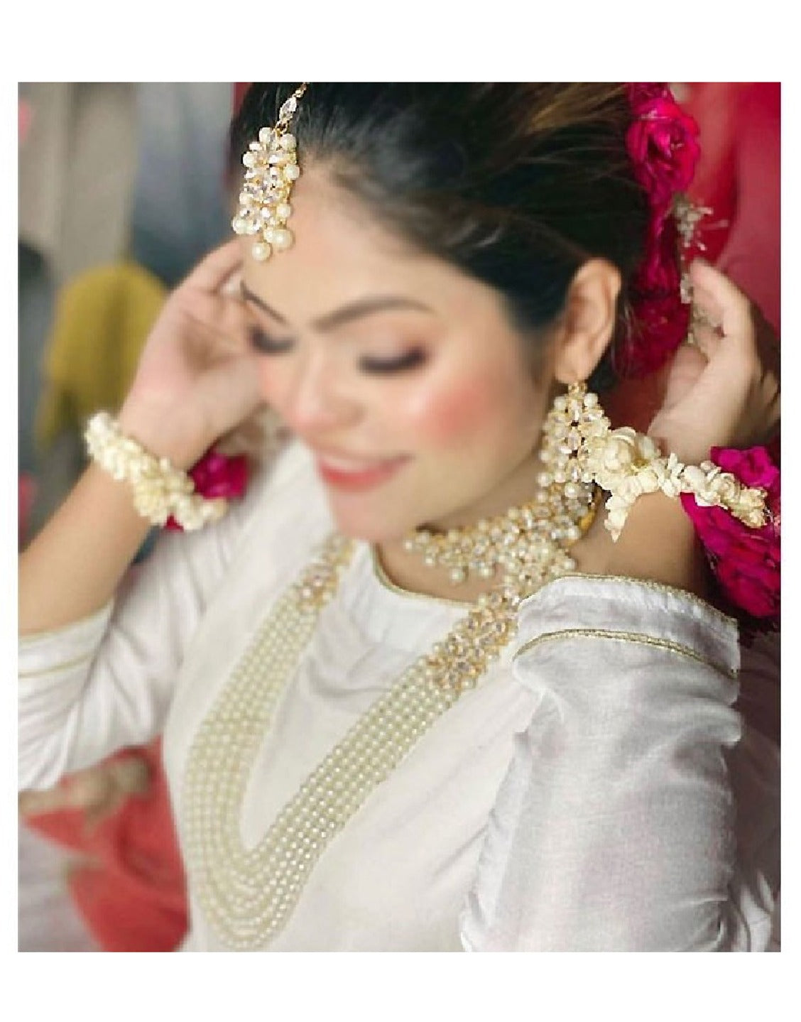 Heavy Bridal Long Mala Set with Choker, Earrings and Tikka (TK16518)