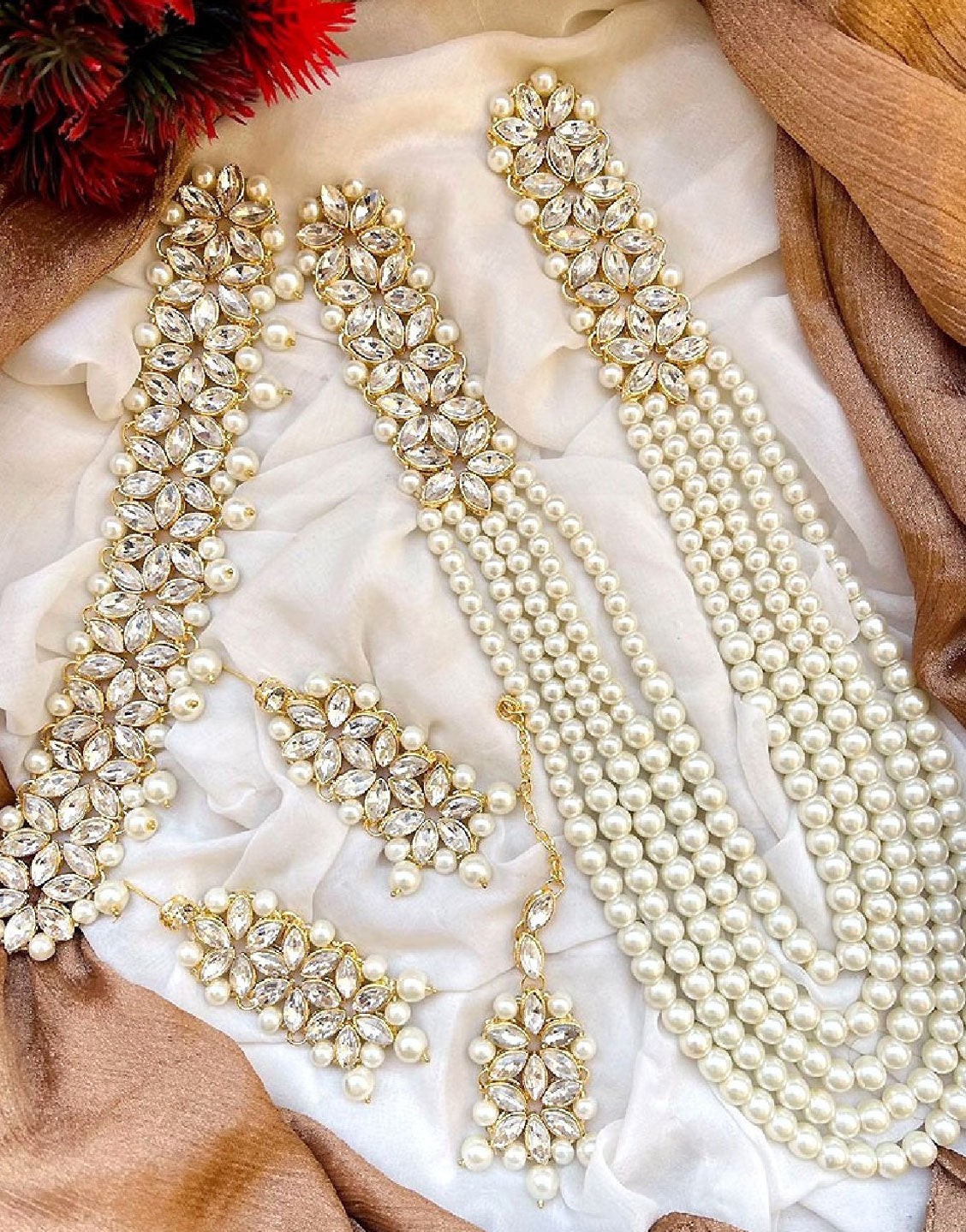 Heavy Bridal Long Mala Set with Choker, Earrings and Tikka (TK16518)