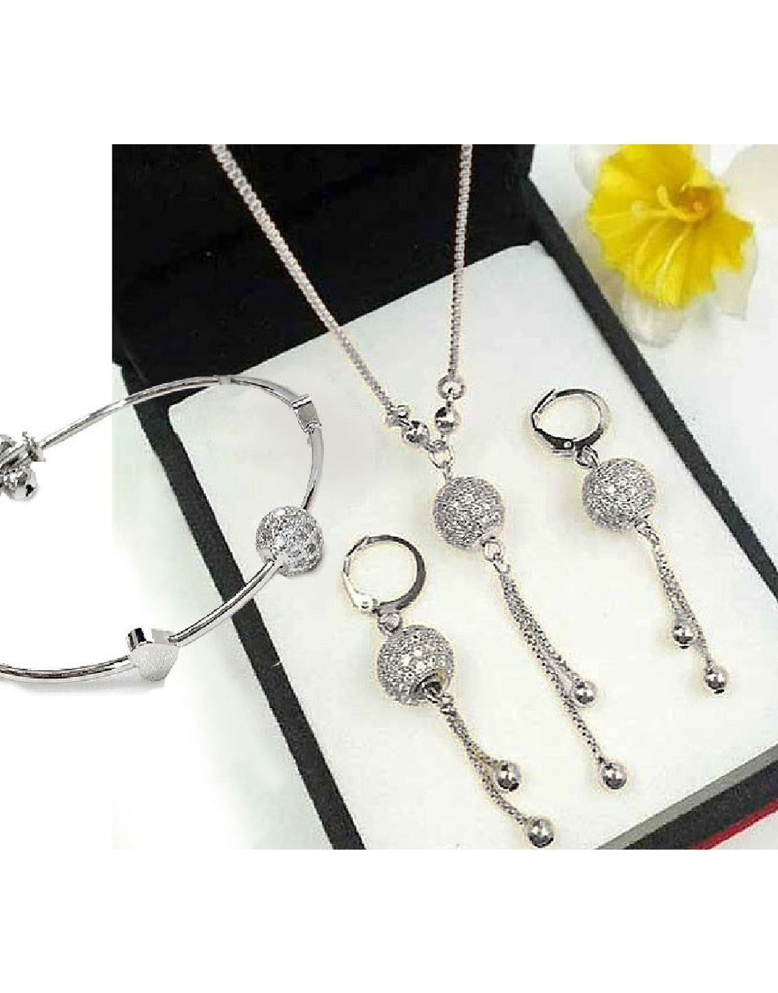 Adorable Ball Shaped Zircon Jewellery Set with Bracelet & Earrings (TK16532)