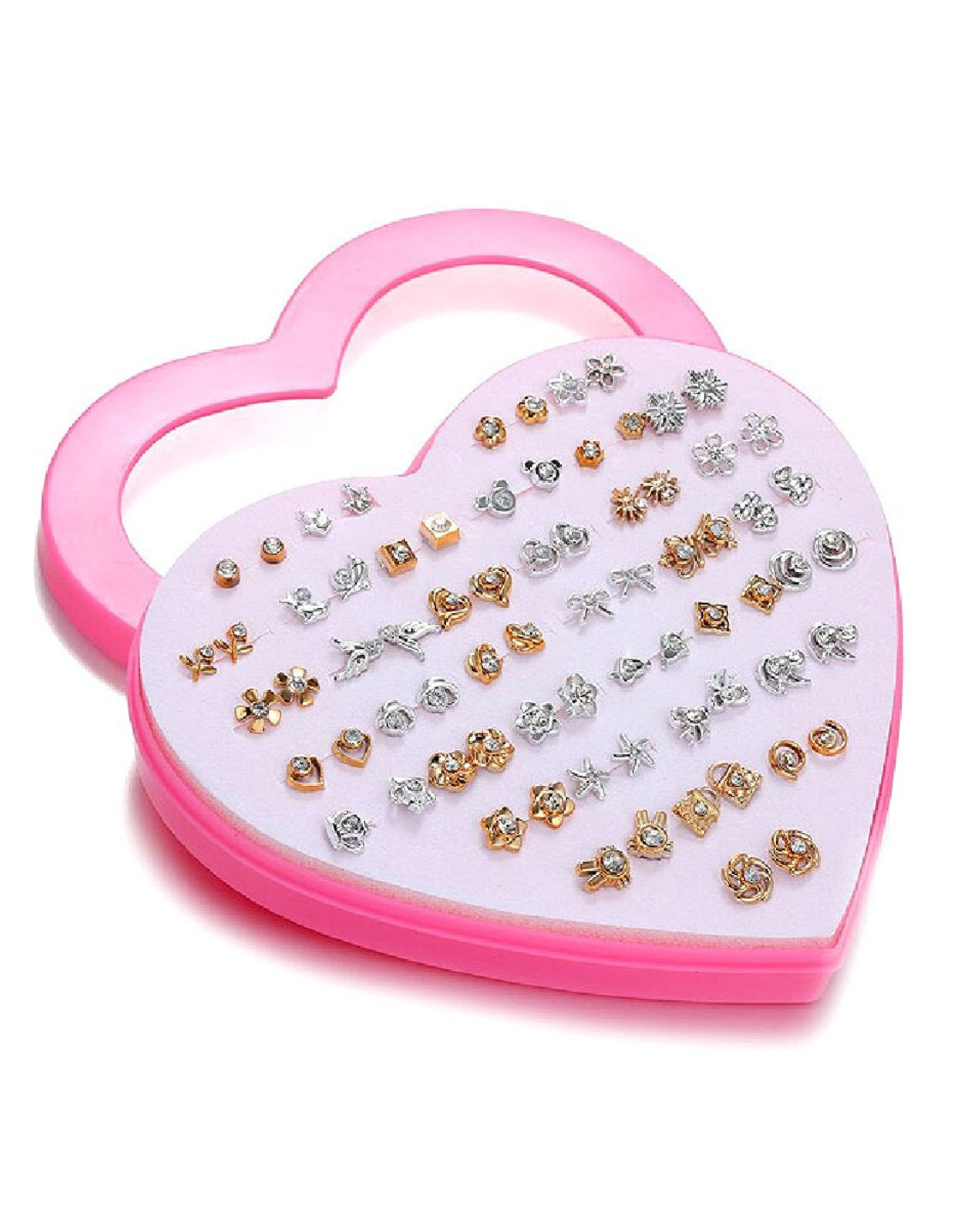 36 Pairs Mix Silver Golden Stud Earrings Set for Girls with Heart Shape Gift Packing (TK16558)