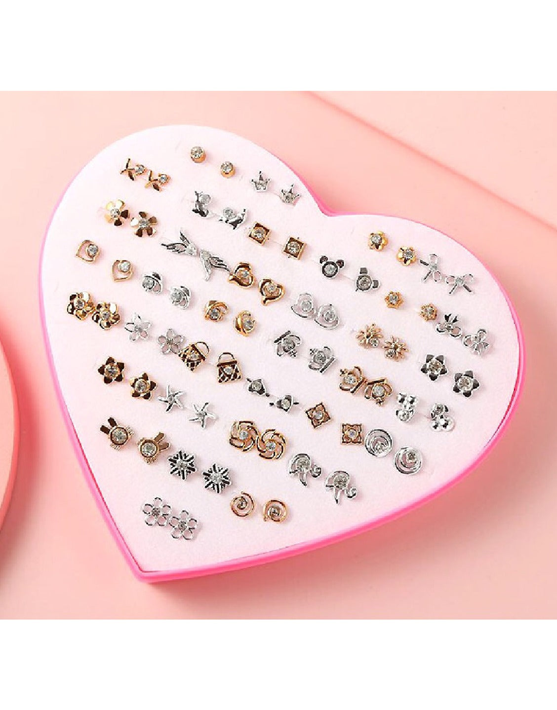 36 Pairs Mix Silver Golden Stud Earrings Set for Girls with Heart Shape Gift Packing (TK16558)