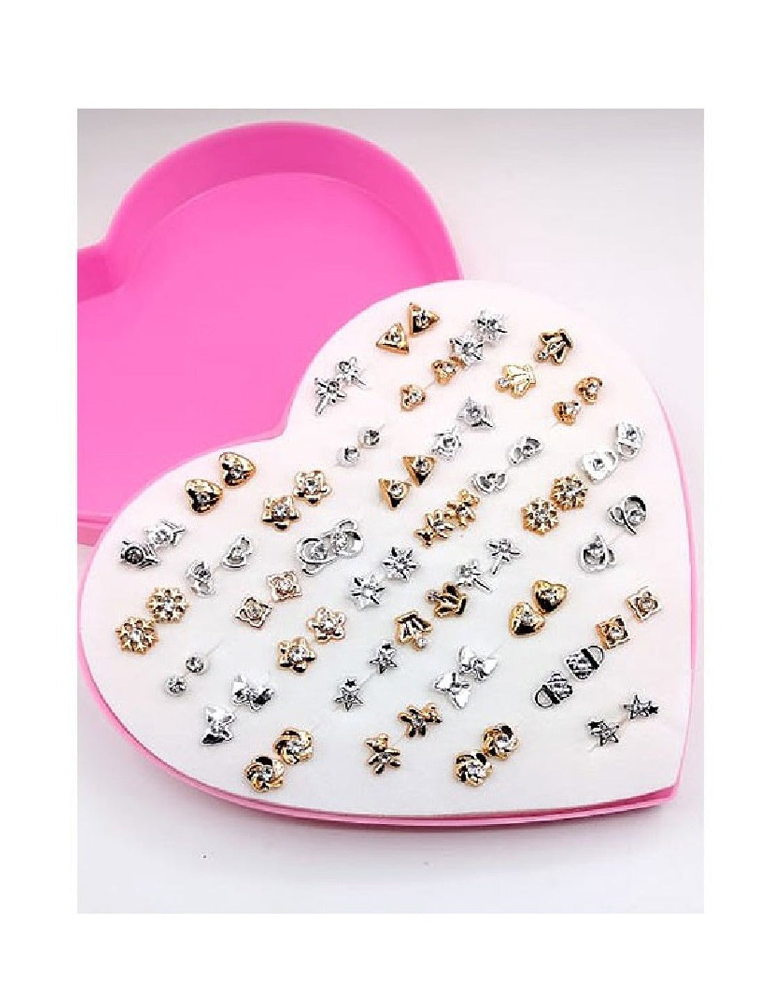 36 Pairs Mix Silver Golden Stud Earrings Set for Girls with Heart Shape Gift Packing (TK16558)