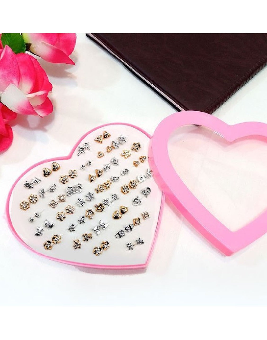 36 Pairs Mix Silver Golden Stud Earrings Set for Girls with Heart Shape Gift Packing (TK16558)