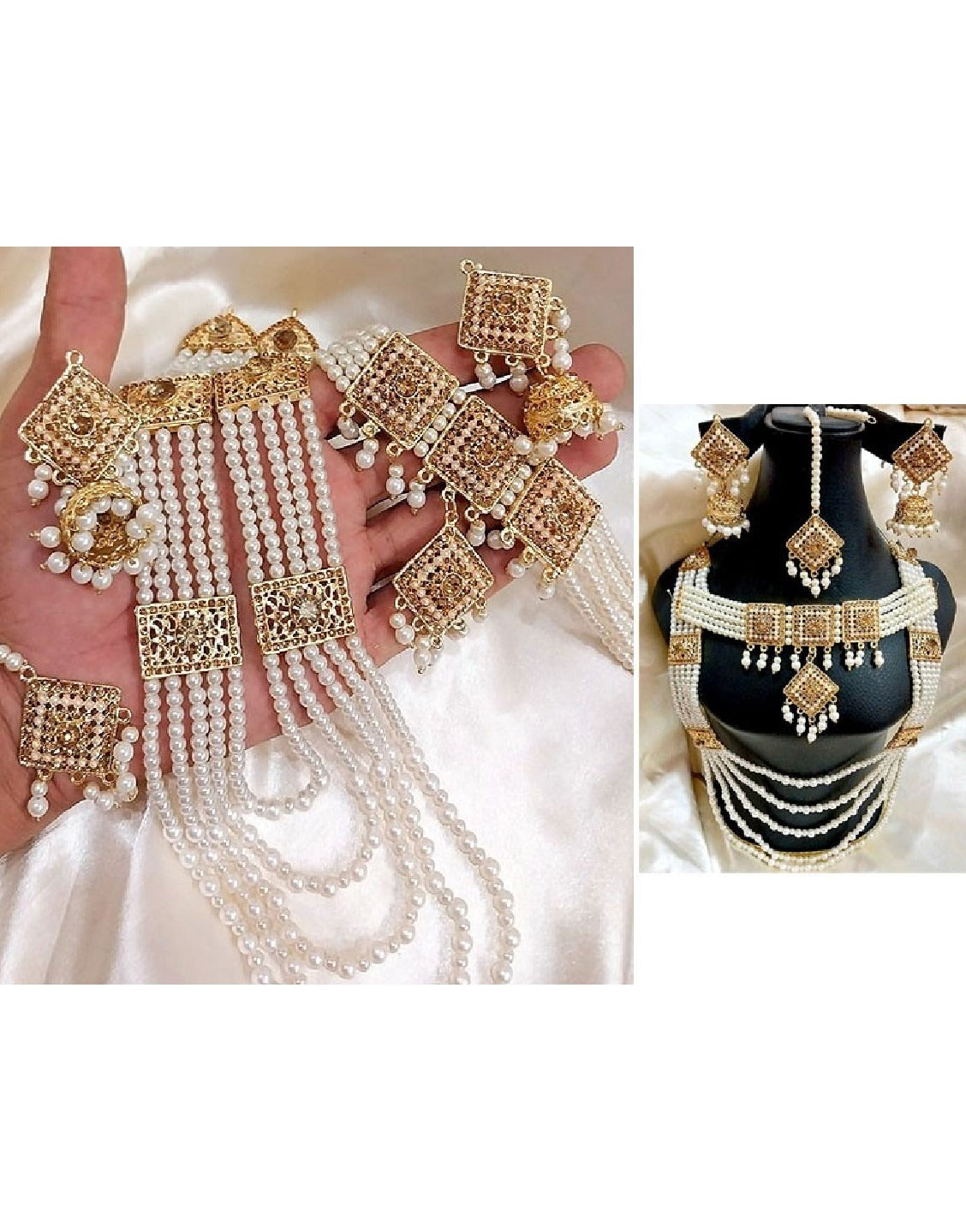 Pearl Long Mala & Choker Set with Earrings & Tikka (TK16579)