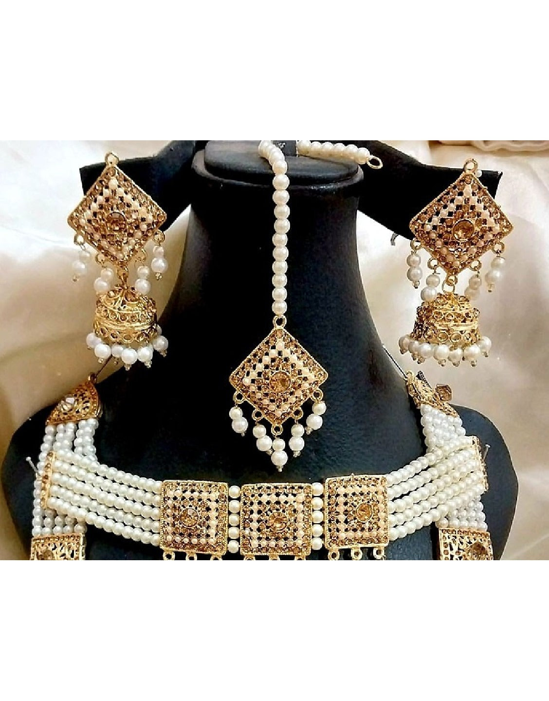 Pearl Long Mala & Choker Set with Earrings & Tikka (TK16579)