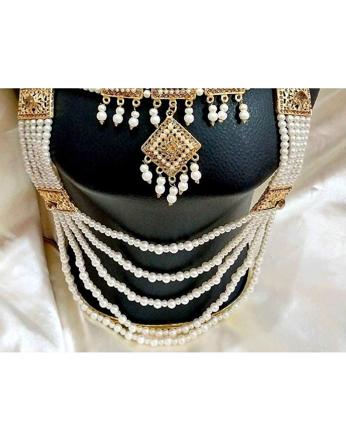 Pearl Long Mala & Choker Set with Earrings & Tikka (TK16579)