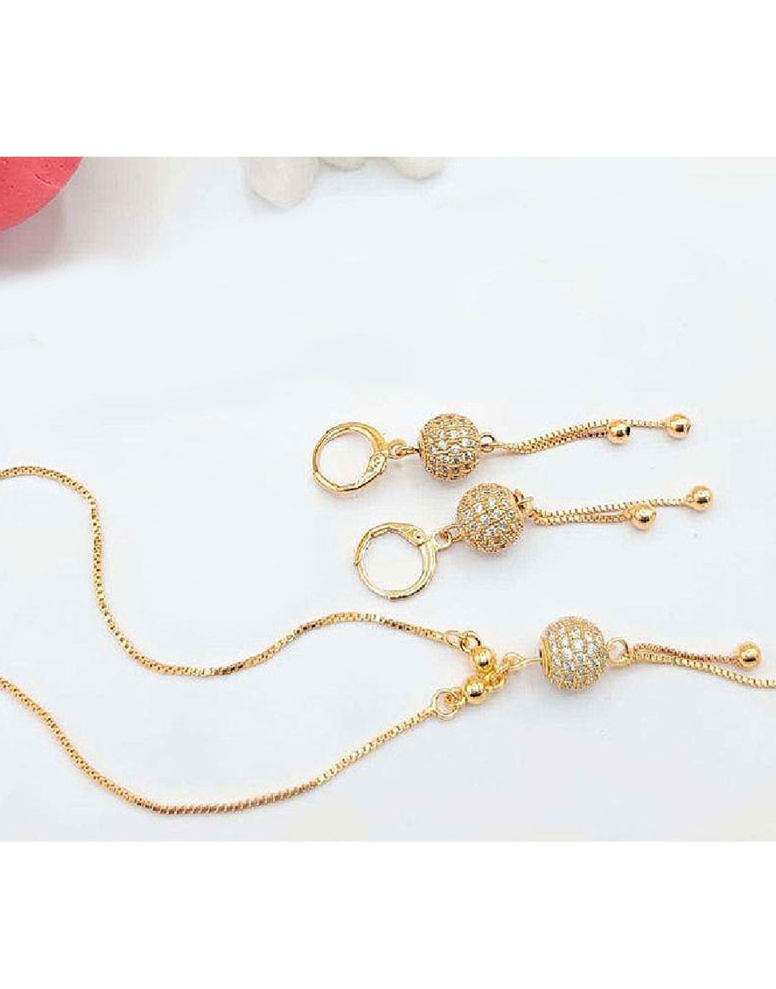 Adorable Ball Shaped Zircon Jewellery Set with Bracelet & Earrings (TK17516)