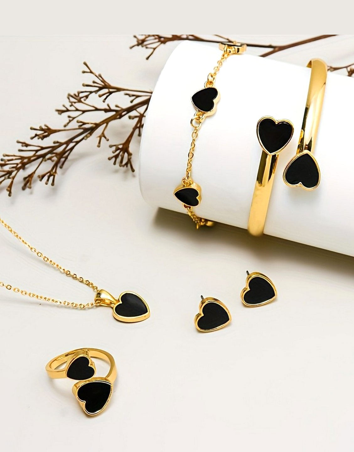 5-Piece Heart Shape Jewellery Set for Girls with Bracelet, Earrings, Kara, Necklace and Ring (TK17893)
