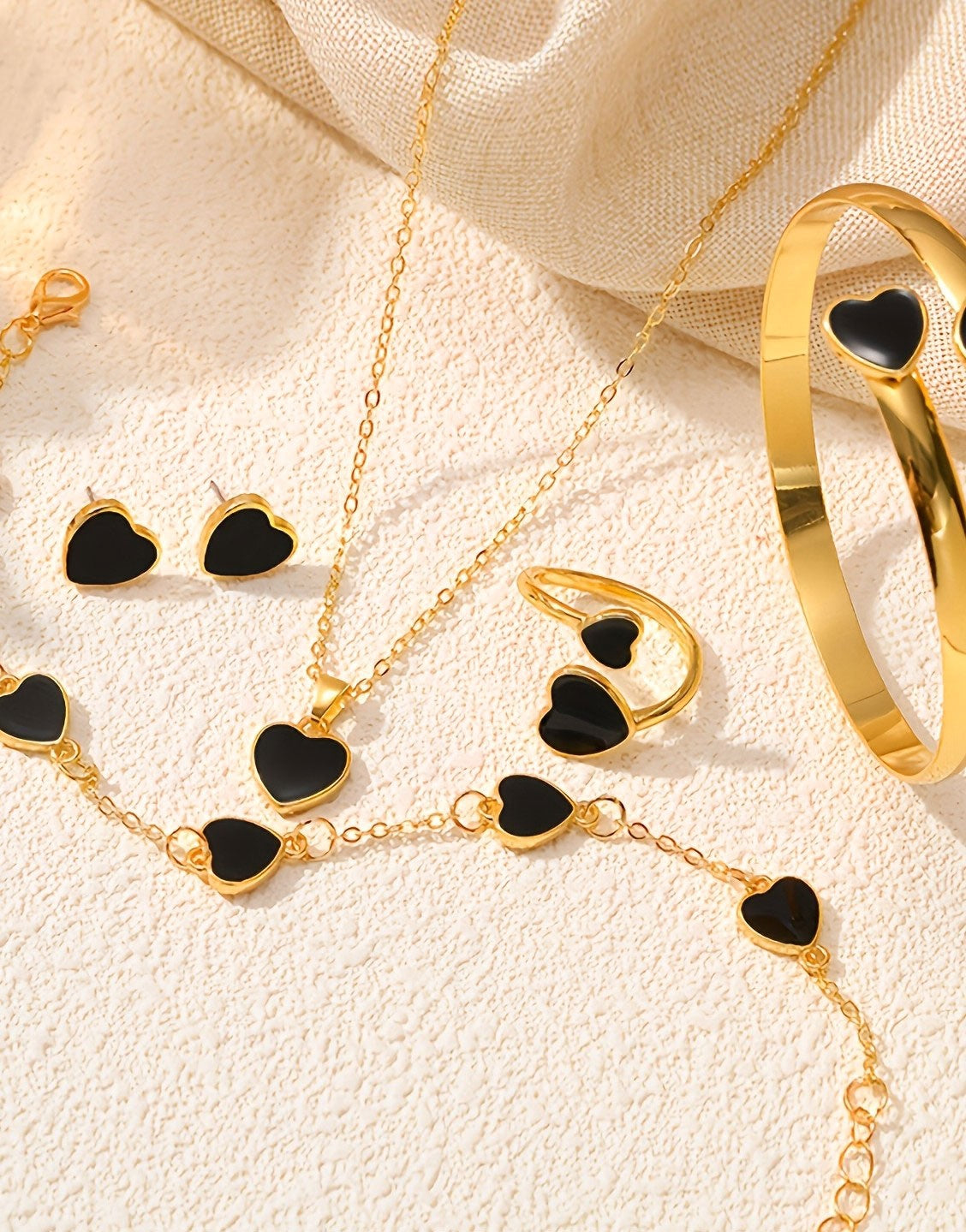 5-Piece Heart Shape Jewellery Set for Girls with Bracelet, Earrings, Kara, Necklace and Ring (TK17893)