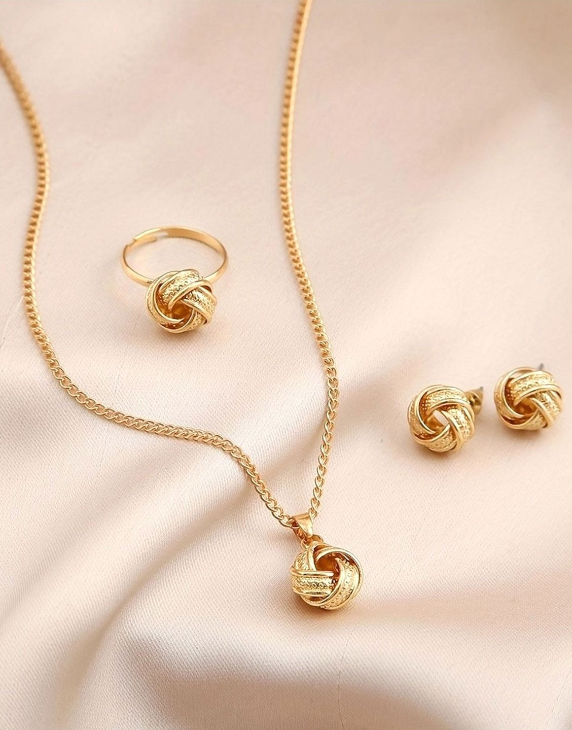 3-Piece Adorable Boho Knot Design Party Wear Jewellery Set with Adjustable Ring, Earrings and Necklace (TK17894)