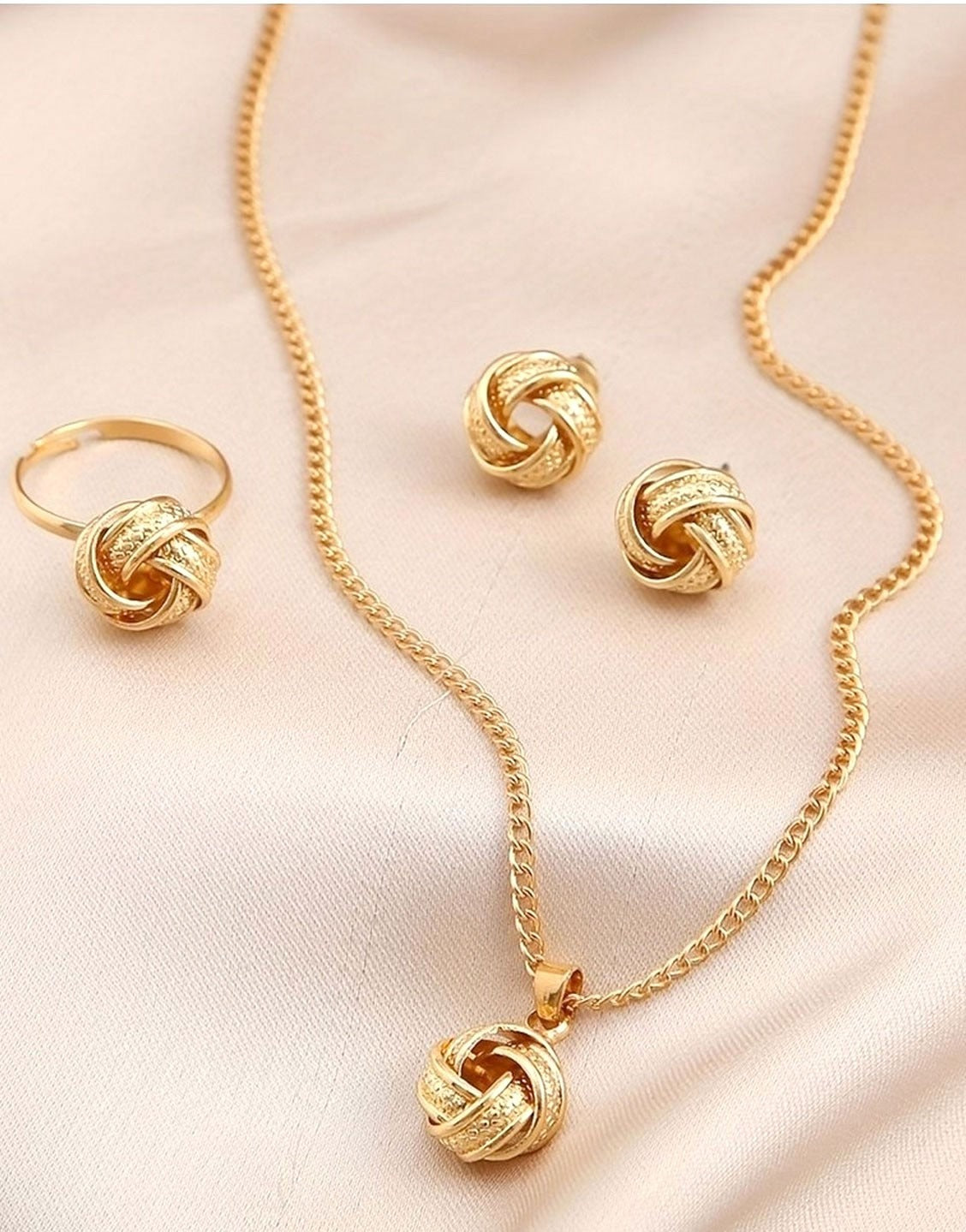 3-Piece Adorable Boho Knot Design Party Wear Jewellery Set with Adjustable Ring, Earrings and Necklace (TK17894)