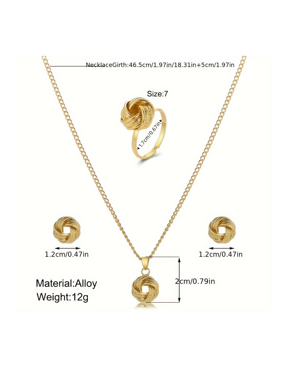 3-Piece Adorable Boho Knot Design Party Wear Jewellery Set with Adjustable Ring, Earrings and Necklace (TK17894)