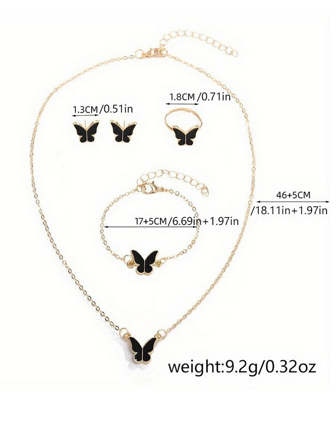 4-Piece Trendy Butterfly Shape Jewelry Set with Bracelet, Earring, Necklace and Ring (TK17895)