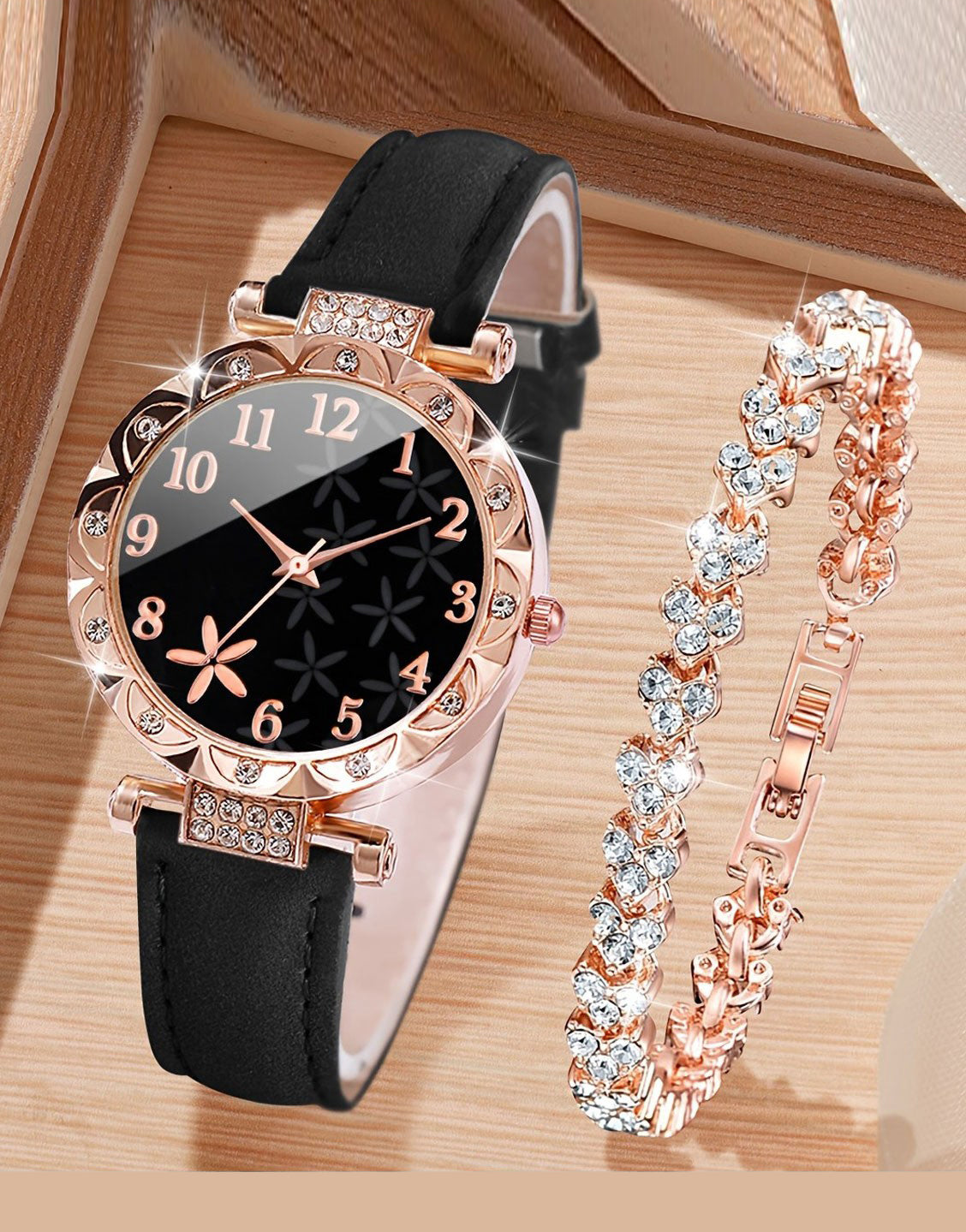 2-Piece Petal Design Dial Quartz Wristwatch with Bracelet Gift Set for Girls (TK17898)