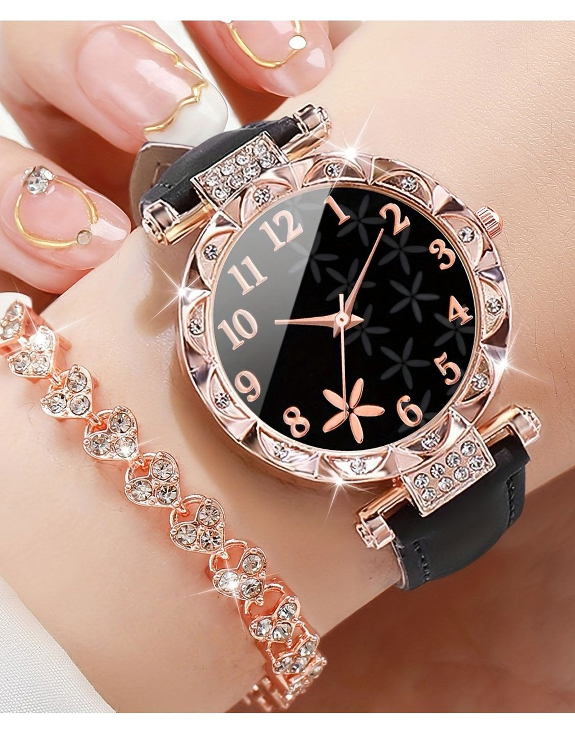 2-Piece Petal Design Dial Quartz Wristwatch with Bracelet Gift Set for Girls (TK17898)