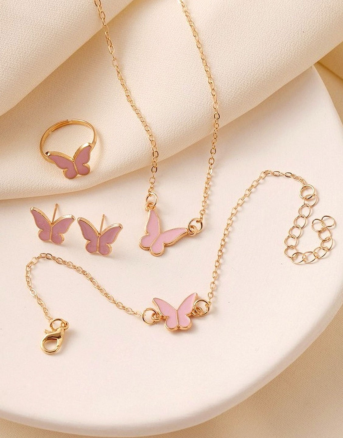 4-Piece Trendy Butterfly Shape Jewellery Set with Bracelet, Earring, Necklace and Ring (TK17912)