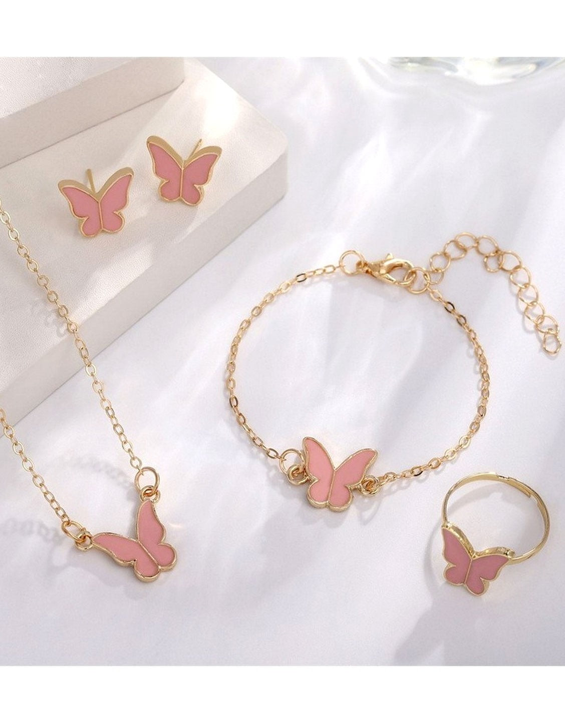 4-Piece Trendy Butterfly Shape Jewellery Set with Bracelet, Earring, Necklace and Ring (TK17912)