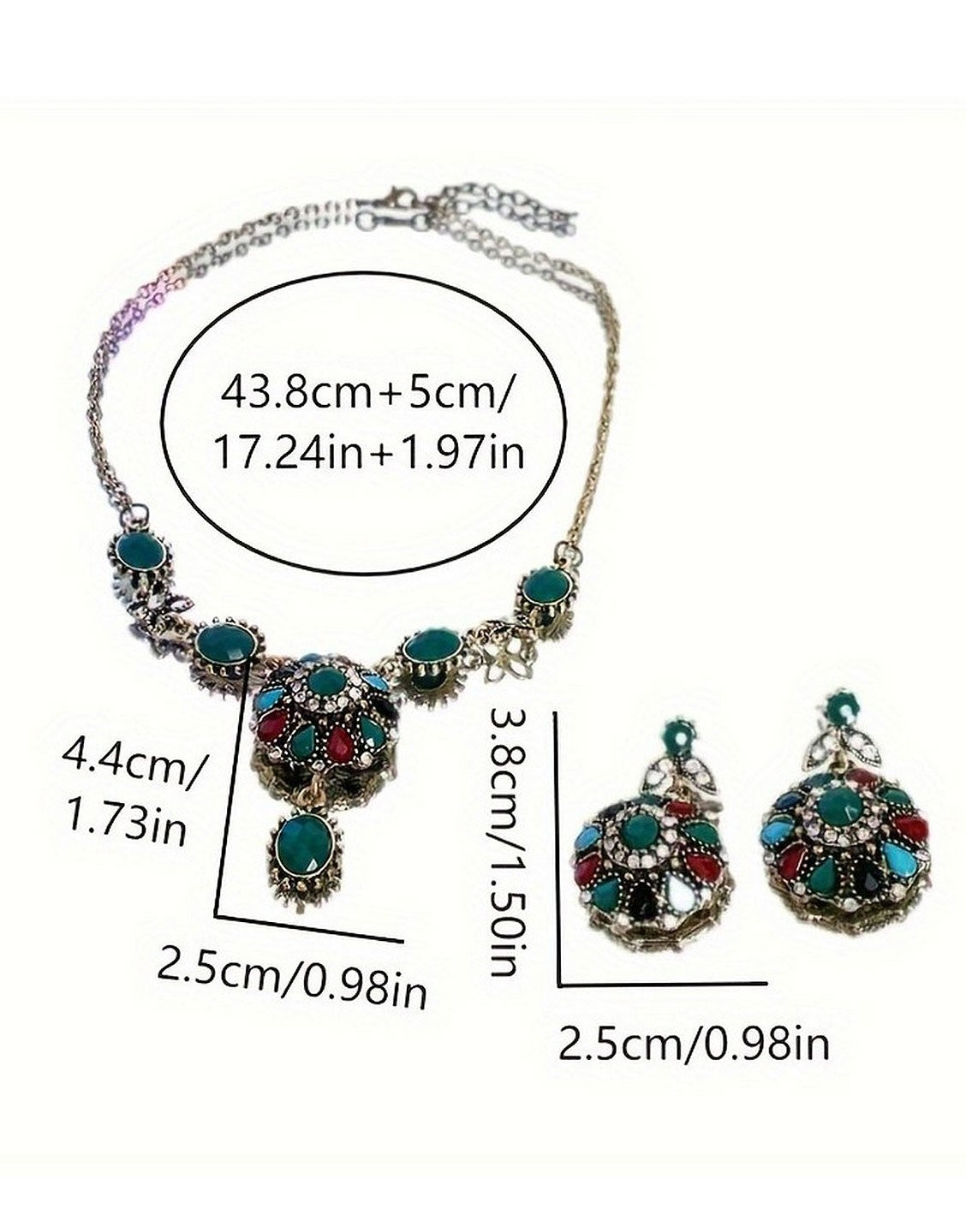 Ethnic Vintage Floral Synthetic Gemstones Necklace & Earrings (TK17914)