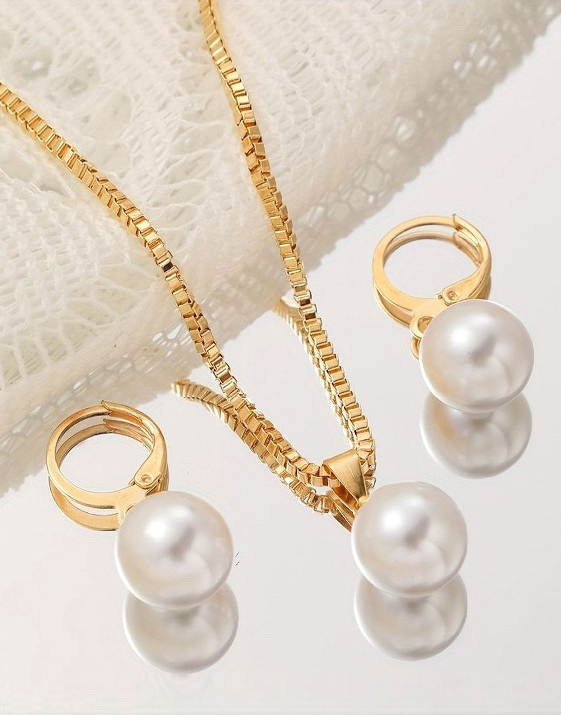 Elegant Fashion Pearl Pendant Necklace with Earrings (TK17916)