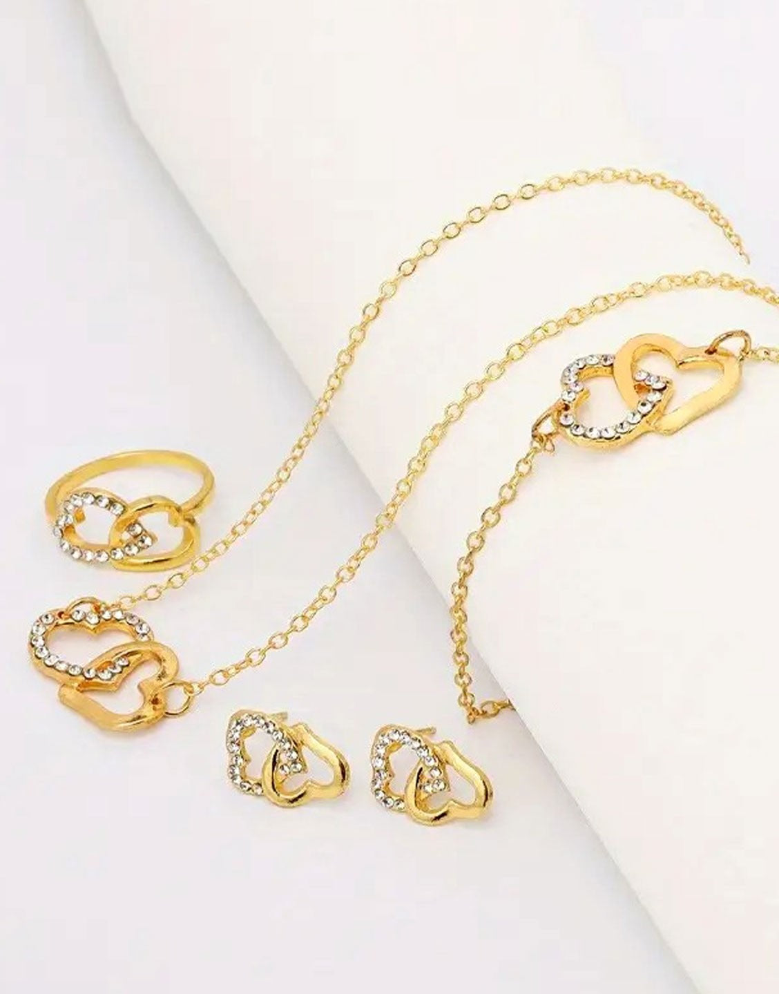 4-Piece Heart Shape Golden Jewellery Set for Girls with Bracelet, Earrings, Necklace and Ring (TK17992)
