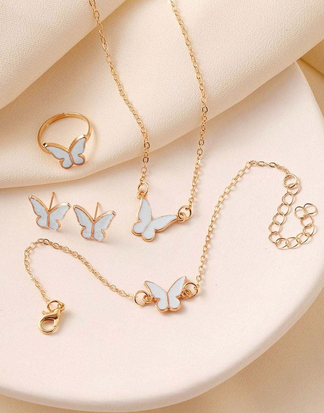 4-Piece Trendy Butterfly Shape Jewellery Set with Bracelet, Earring, Necklace and Ring (TK17993)