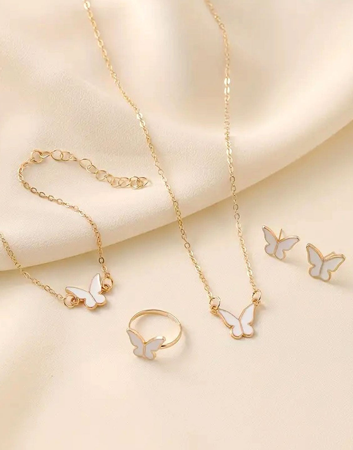 4-Piece Trendy Butterfly Shape Jewellery Set with Bracelet, Earring, Necklace and Ring (TK17993)