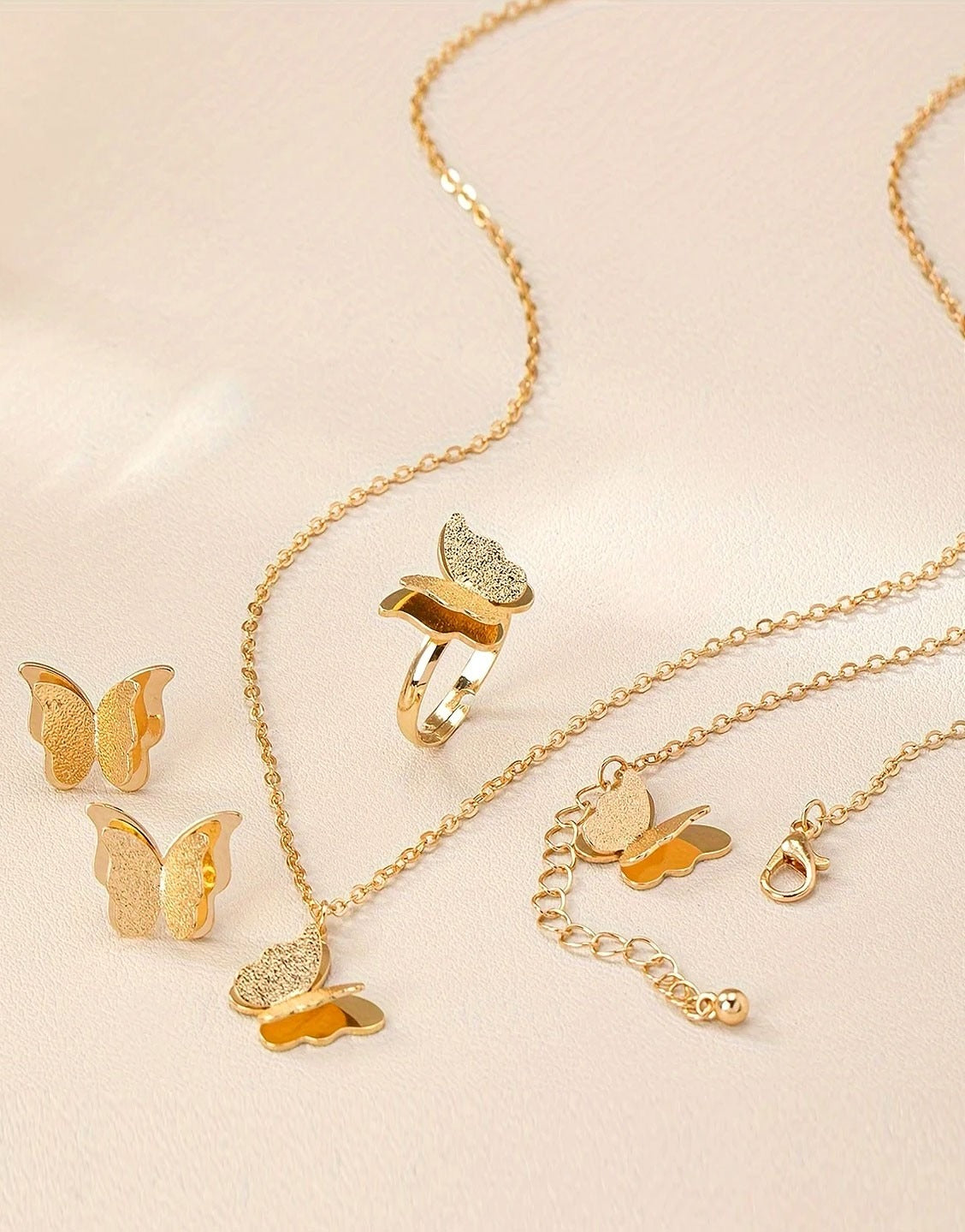 4-Piece Butterfly Jewellery Set with Bracelet, Earring, Necklace and Ring (TK17995)