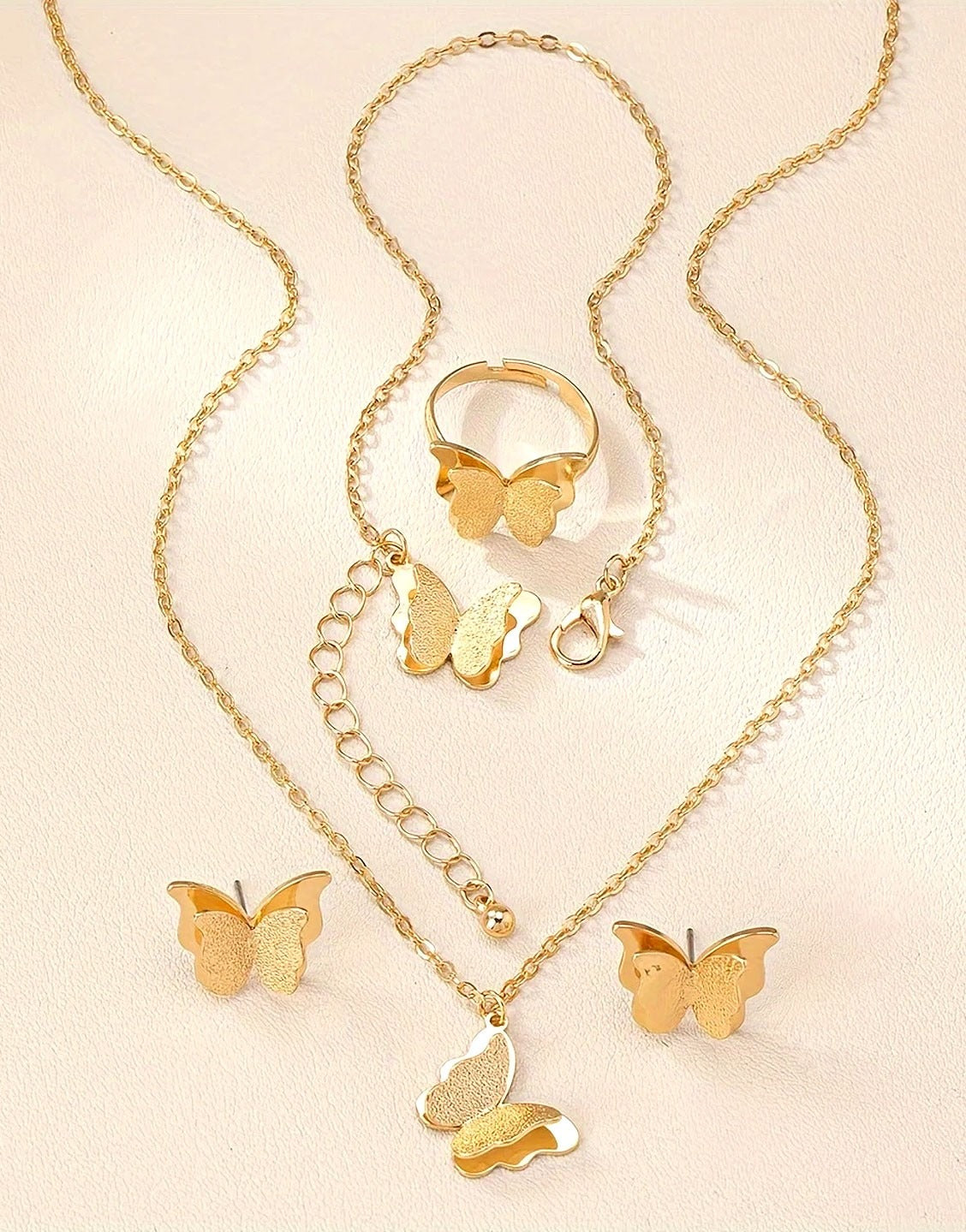 4-Piece Butterfly Jewellery Set with Bracelet, Earring, Necklace and Ring (TK17995)