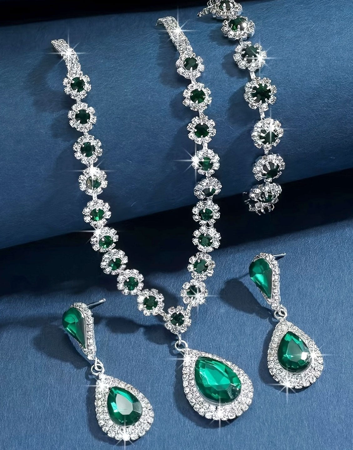 Adorable Silver Plated Jewellery Set, Necklace, Bracelet & Earrings - Perfect for Weddings & Parties (TK18034)