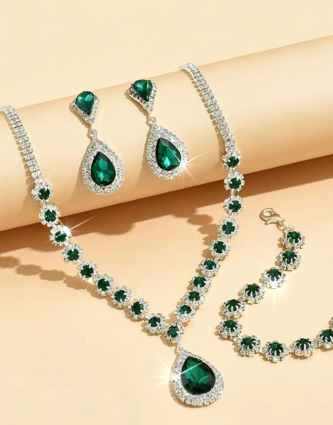 Adorable Silver Plated Jewellery Set, Necklace, Bracelet & Earrings - Perfect for Weddings & Parties (TK18034)