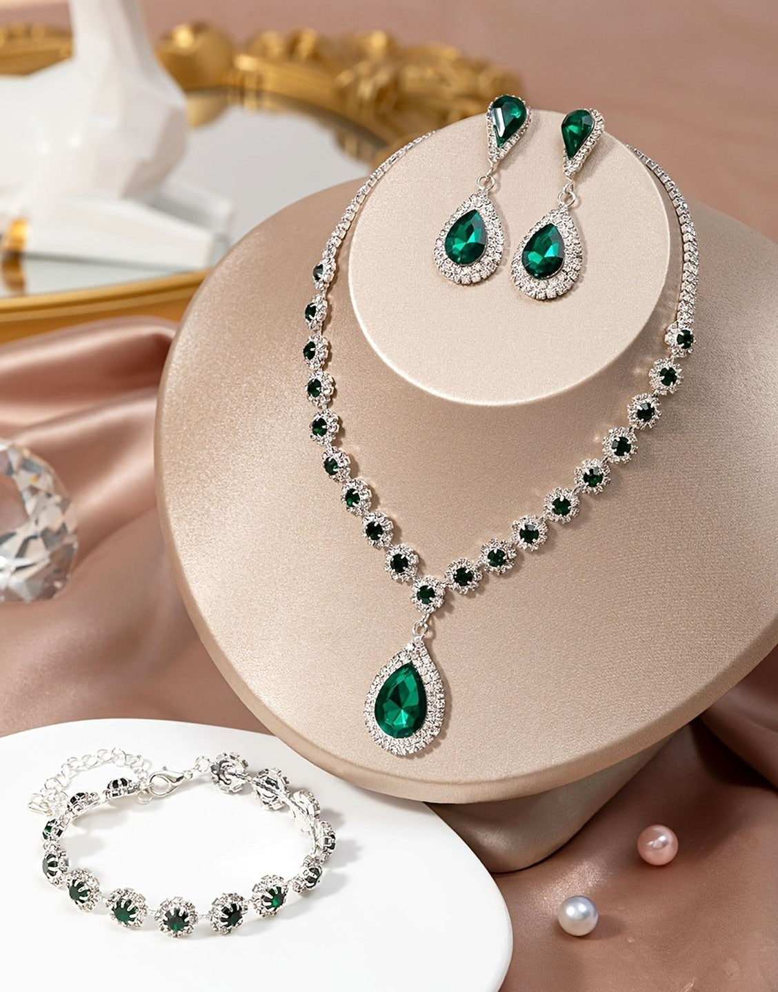 Adorable Silver Plated Jewellery Set, Necklace, Bracelet & Earrings - Perfect for Weddings & Parties (TK18034)