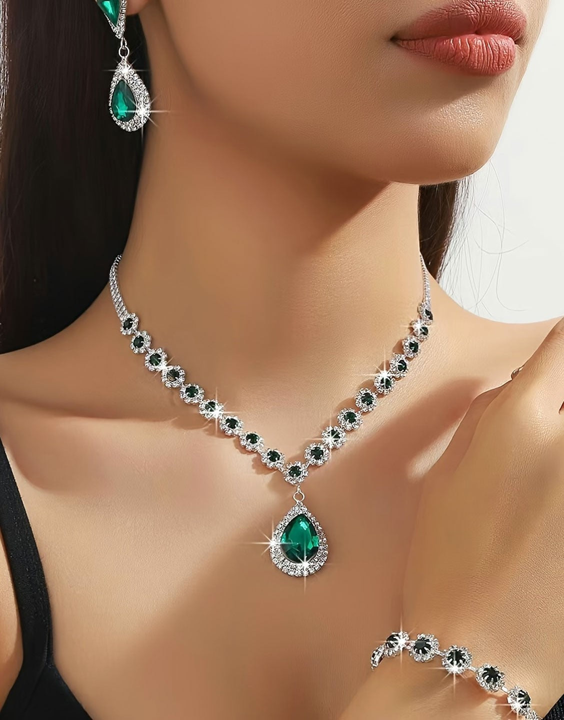 Adorable Silver Plated Jewellery Set, Necklace, Bracelet & Earrings - Perfect for Weddings & Parties (TK18034)