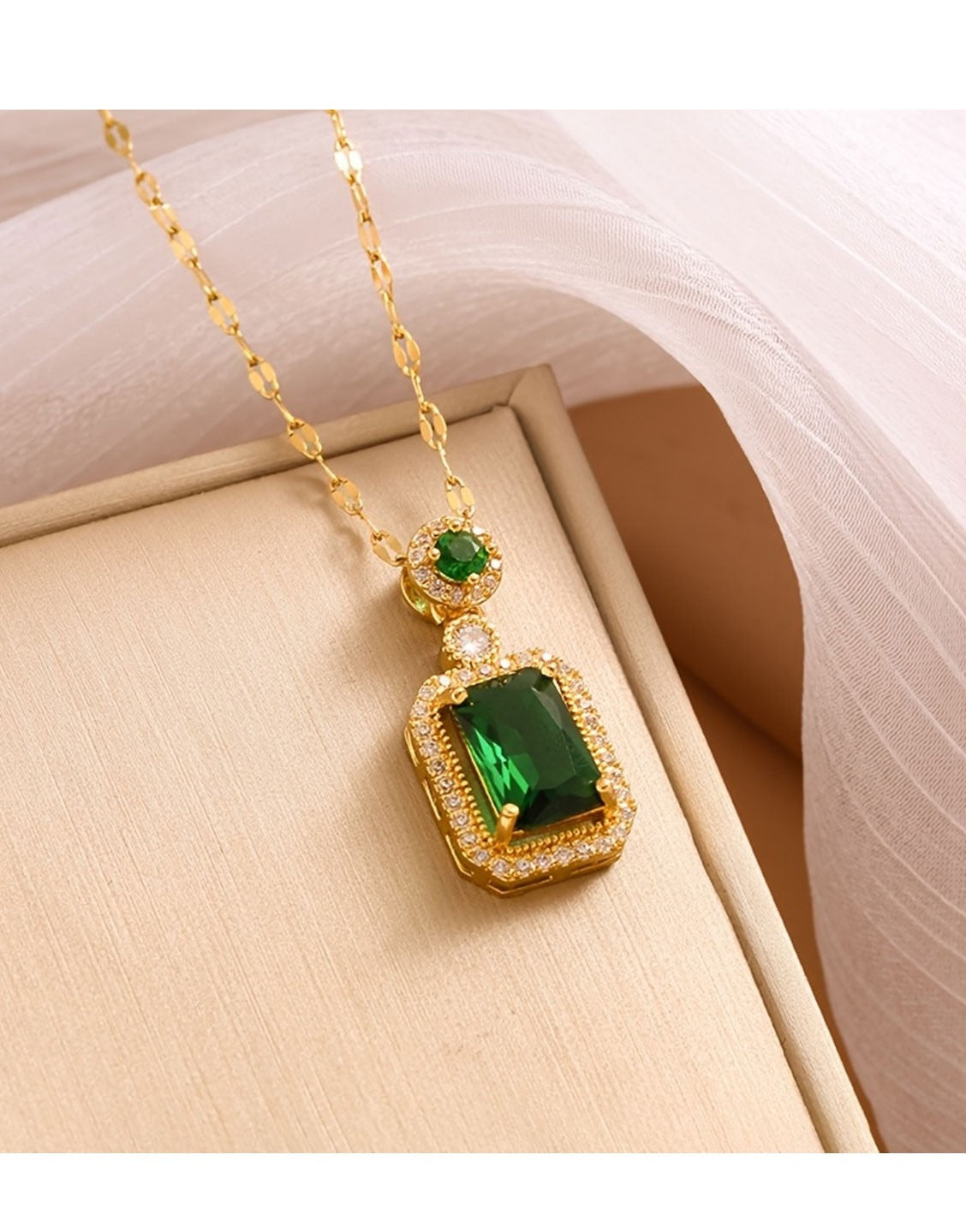 3-Piece Green Rhinestone Necklace Set with Ring & Earrings - Ideal for Daily Wear & Gifting (TK18038)