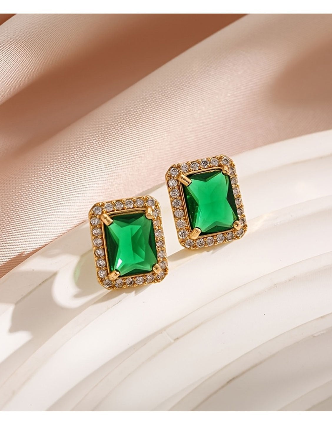 3-Piece Green Rhinestone Necklace Set with Ring & Earrings - Ideal for Daily Wear & Gifting (TK18038)
