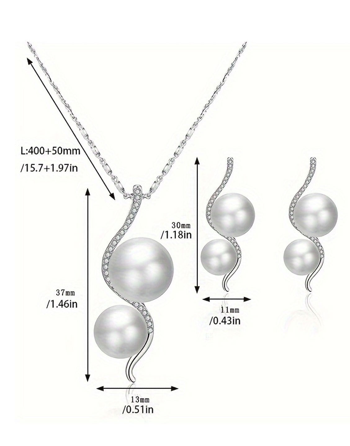 Elegant Faux Pearl Pendant Necklace & Earrings Set for Girls (TK18040)
