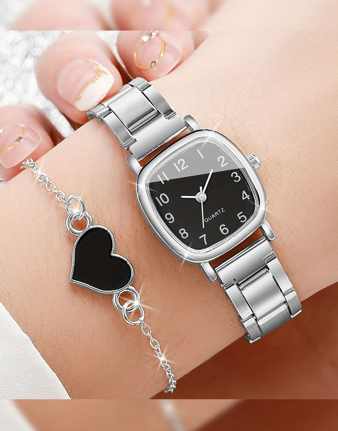 2-Piece Square Dial Quartz Wristwatch with Bracelet Gift Set for Girls (TK18041)
